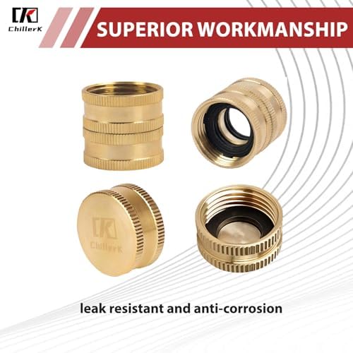 Brass Garden Hose End Plug Caps With Washers, 2 Pack 3/4” Female End Caps + 2 Pack 3/4 Female to Female With 2 Washers, Brass Spigot Cap.