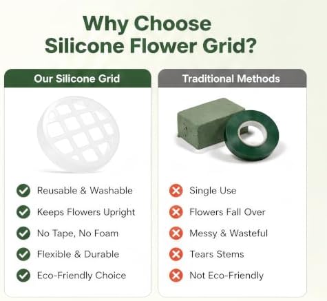 Flower Grid Silicone Vase Stem Organizer, 1 Pack, 3.2 Inch for Medium Vase