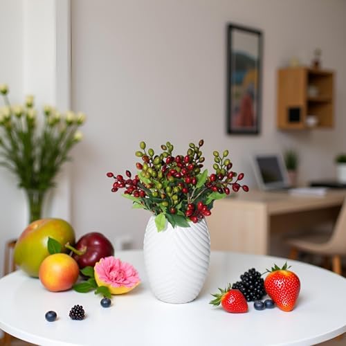 4PCS Artificial Flower Artificial Berry Stems Faux Red Berry Stems Faux Berries Olive with Leaves Fake Berries Branches Fake Fruit with Bendable Stem for Christmas Vase Floral Arrangement(Dark Red)