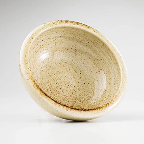 Wazakura Minoyaki Series Japanese Ikebana Essential Tool Kit - Small Round Ceramic Flower Vase and Kenzan Pin Frog for Floral Arranging (Sand Beige Vase + 2in (61mm) Brass Kenzan)