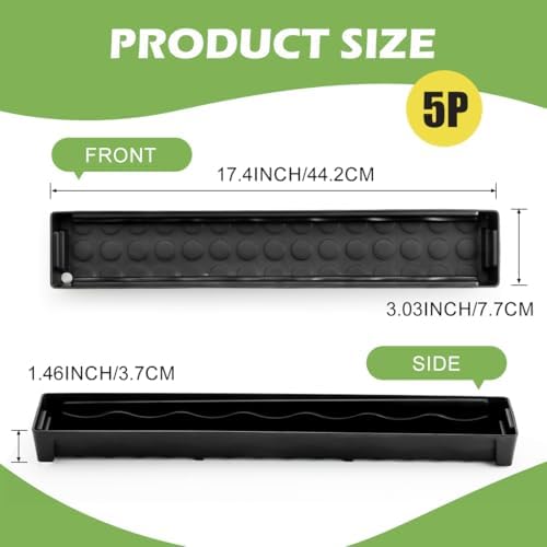 RooTrimmer 5 Pack Plastic Plant Saucer (17"x3"x1.5"), Rectangular Window Sill Plant Pot Trays with Removable Drainage Hole, Thick Windowsill Saucer Tray for 2.8 inch (7CM) Flower Nursery Pots (Black)