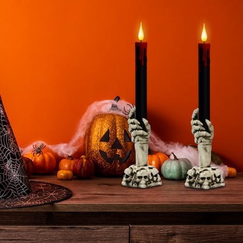Eldnacele Halloween Black Flameless Taper Candles with Remote and Timer