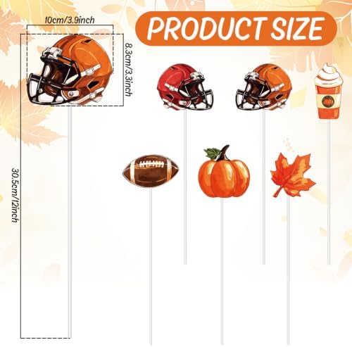 Whaline 7Pcs Fall Football Metal Planter Stakes Rugby Helmet Coffee Pumpkin Maple Leaf Garden Stakes Yard Sign for Autumn Thanksgiving Outdoor Lawn Porch Walkway Decor