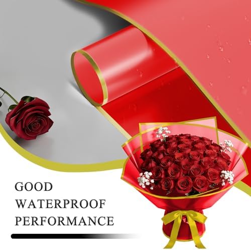 REAXYZNN 20 Sheets Flower Wrapping Paper, Waterproof Floral Wrapping Paper, Florist Supplies Packaging Paper for Wedding, Birthday Gift (Red(Edge))