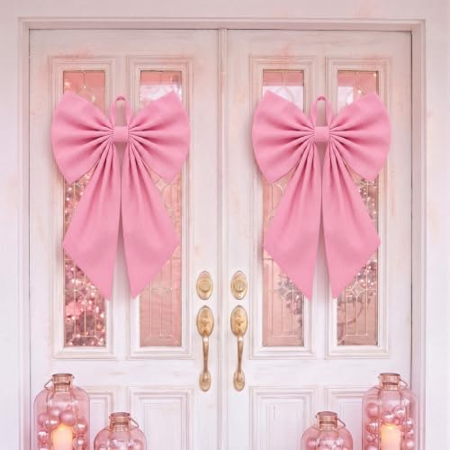 Suncalla 2 Pcs Pink Christmas Wreath Bows 18'' x 12''