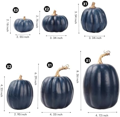 10-Piece Navy Blue Artificial Pumpkins, Assorted Sizes