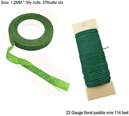 Woohome Floral Arrangement Tool Kit Floral Tape Stem Wrap 1/2 Inch, 26 Gauge Green Floral Stem Wire, 22 Gauge Green Paddle Wire and 100 PCS Ball Head Pins for Wedding Bouquet DIY