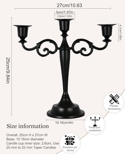 Black Candelabra Halloween 3 Arm Matte Gothic Taper Candle Holder