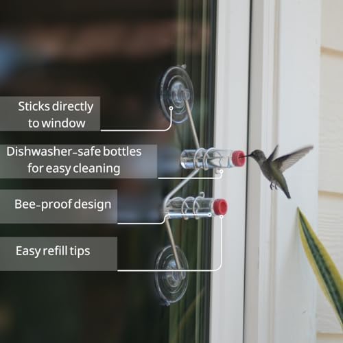 Geometric Window Hummingbird Feeder | Copper and Aluminum | Multiple Stations | Modern Hummingbird Feeder | Handcrafted | Home Décor | Glass Bottles | Suction Cups (Aluminum)