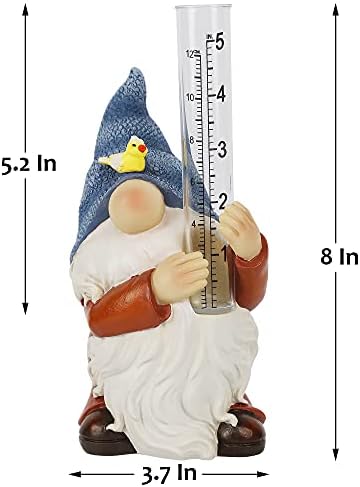 FORUP Resin Gnome Rain Gauge, Hand Painted Gnome Statue with Plastic Rain Gauge