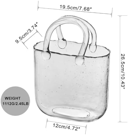 1Pcs Clear Glass Bag Vase for Flowers - Handmade Glass Purse Vase, Ideal for Centerpieces - Stylish and Functional Clear Glass Vase (Clear, 1PcsClear)