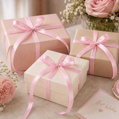 3/8 in 30 Yards Thin Pink Ribbon for Gift Wrapping Baby Shower Valentine's