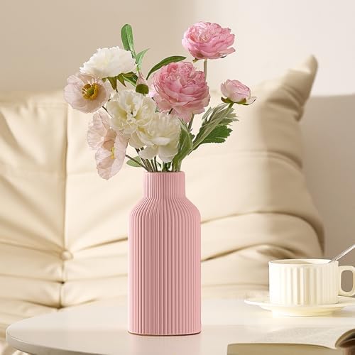 Mfacoy Ceramic Flower Vase, Minimalist Decor, Modern Home Decorative Vase, 8 in Small Pampas Grass Vases For Kitchen, Bedroom, Office, Living Room, Bathroom, Shelf Centerpiece Table Decorations (Pink)