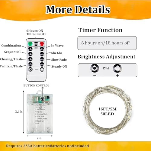 4 Pack Fairy Lights Battery Operated with Remote 16FT 50 LED String Lights