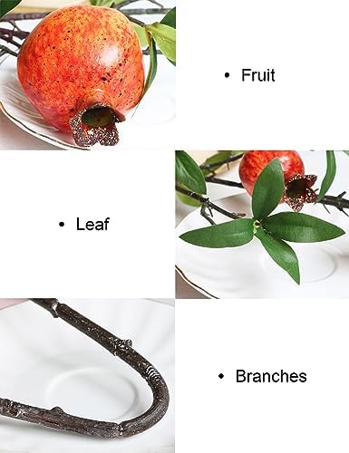 Forlaoers 2pcs Pomegranate Tall Orange Artificial Flowers Faux Holly Berry Fall Stems Branches Fake Fruit for Christmas Tree Filler Home Living Room Vase Table Decorations Centerpieces