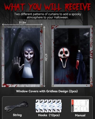 2pcs Halloween Window Cover Decor, Scary Ghost Curtain Outdoor