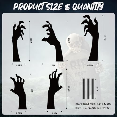 5 PCS Halloween Black Hands Yard Signs, Scary Hand Silhouette Lawn Sign with Stakes, Halloween Haunted House Decorations for Outdoor Yard Lawn Garden