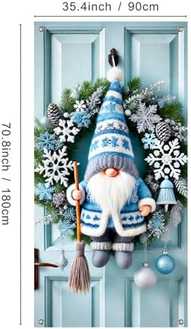 BlissYard Christmas Door Cover Gnome Snowflake 35x71 Inch Polyester