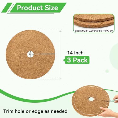 ZeeDix 14 Inch Coconut Fiber Tree Ring Mulch Mat, 3 Pack Tree Mulch Ring