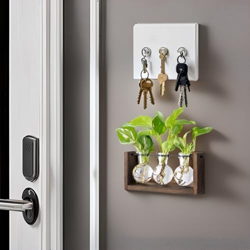 Mkono Plant Propagation Station Hanging Desktop Wooden Stand 3 Vases Holder