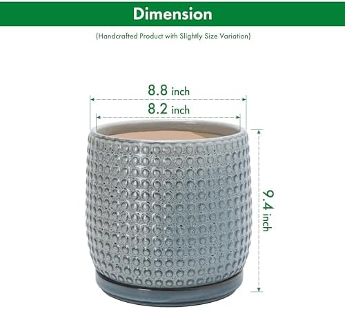D'vine Dev Beaded Ceramic Pot with Saucer, 8 in, Graphite Blue, 27-C-Q-9