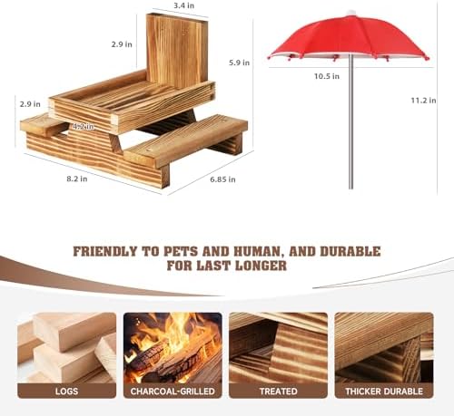 Gnodary Squirrel Feeder with Umbrella, Squirrel Feeders for Outside, Squirrel Picnic Table Feeder - Chipmunk Feeder Hold Corn, Corn Cob, Peanuts Style2 (Red)