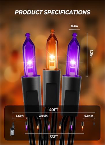 Orange and Purple LED Halloween Lights, 33 ft 100 LED Mini String Lights