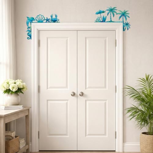 MorningRo 4 Pcs Beach Themed Door Frame Topper Nautical Metal Wall Art