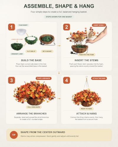 Fall Hanging Baskets with Artificial Flowers,2 Sets Realistic Colors