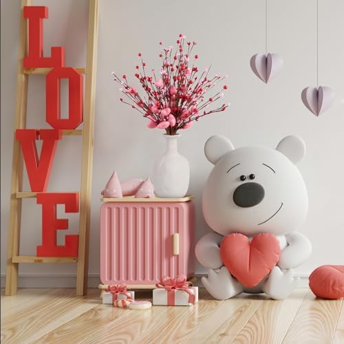 Heart Berry Picks for Valentines Day Decorations, 6pcs Artificial Flowers