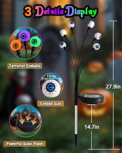 Solar Halloween Eyeball Lights Outdoor 6Pack, 36LED Purple Orange Green