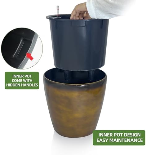 Dexceder 15x14 Self Watering Planter with Wheels (Yellow Brown Gradient)