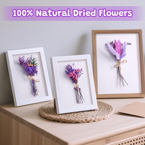 12/24 PCS Charming Dried Flowers Bouquet for Vase Various Dried Wildflowers with Stems Mini Handmade Wildflowers Natural Real Flowers Bulk Flowers Craft (Purple Series, 12 PCS)