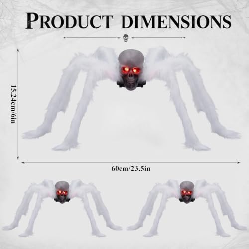 Suzile 3 Pack Halloween Skull Head Spider Light up Creepy Outdoor Decor