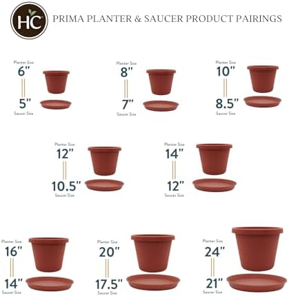 The HC Companies 16 Inch Round Prima Planter - Plastic Plant Pot with Rolled Rim for Indoor Outdoor Plants Flowers Herbs, Clay