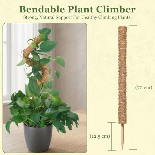 Bendable Moss Pole for Monstera – 2 Pack, 28 Inch Coco Coir Plant Support for Climbing Plants, Philodendron & Pothos, Flexible Aluminum Core for Indoor Plants with Plant Ties