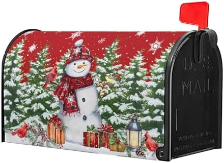 Kawani Christmas Snowman Mailbox Covers Magnetic Standard Size 21"x25.5" Merry Christmas Tree Mailbox Wraps Red Bird Snowflakes Post Letter Box for Holiday Outdoor Decoration