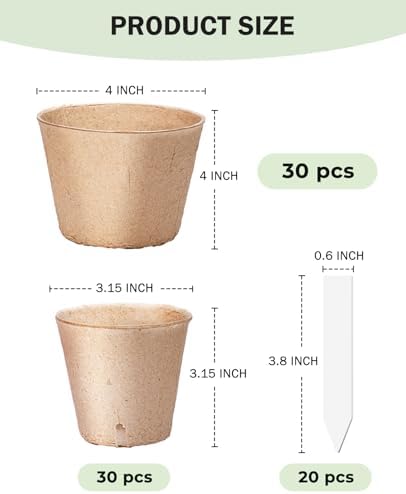 homenote 60 Peat Seed Starting Pots, 3.15 and 4 Inch with 20 Plant Labels