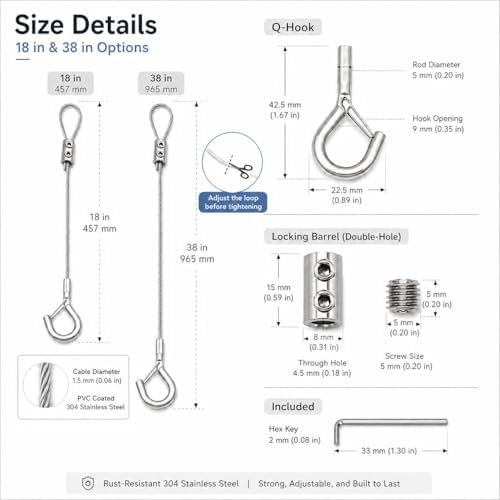 4 Pcs 18-38" Adjustable Bird Feeder Hanger Wires with Safety Buckle Q-Hook