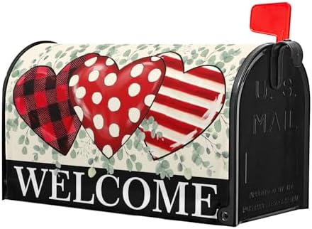 Happy Valentine's Day Love Mailbox Covers Magnetic Love Heart Welcome Mailbox Cover Standard Size 18 X 21 Inch Valentines Day Holiday Wrap Post Letter Box Decorative for Outdoor Home Garden Yard