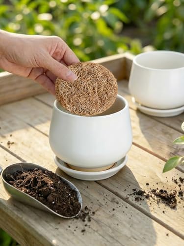 LE TAUCI Coconut Coir Drainage Pads, 2 Inch Round Liners for Pots, 20 Pack