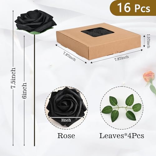 BLEUM CADE 16Pcs Artificial Flowers Fake Foam Roses with Stems for Wedding