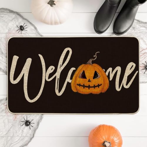 Artoid Mode Black Pumpkin Halloween Welcome Doormat 17x29 Inch