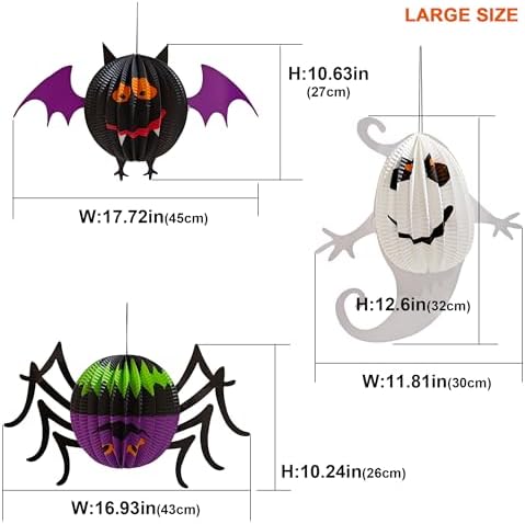 AIMI Halloween 3D Hanging Paper Lanterns 6 Pack Pumpkin Spider Ghost Bat