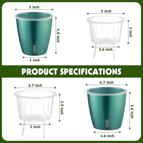 Self Watering Pots for Indoor Plants, 6-Pack 5'' Self Watering Planter with Drainage Holes, Small African Violet Pots with Water Indicator, Clear Wick Orchid Pot, Blue Gold