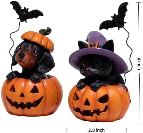 Hodao Halloween Pumpkin Decor with Cat & Dog, Lighted Jack O Lantern