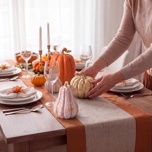 VioraWhite 3 Pack Fall Pumpkin Decor White and Gold Resin Pumpkin Statues