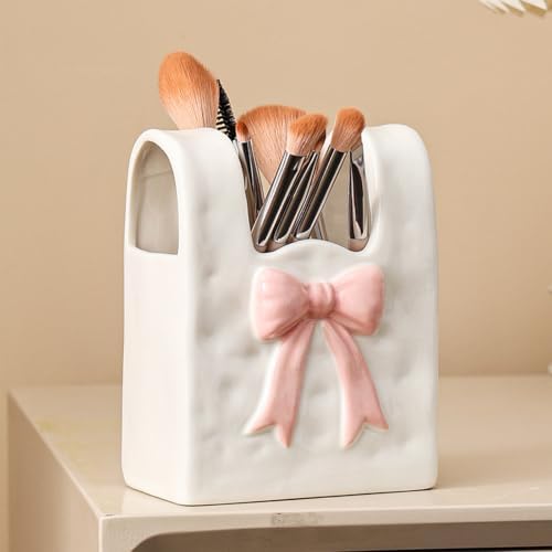 Ceramic Flower Vase Small Purse Vase White Bow Bag Vases Cute Home Decor Flower Vases for Centerpiece Table Shelf Living Room Women Gifts