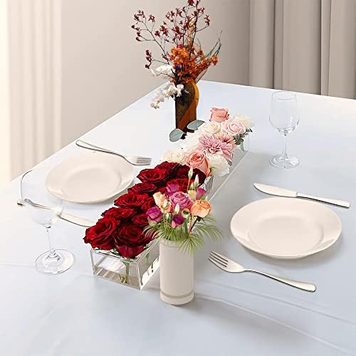 Lalago Acrylic Flower Vase Rectangular,Clear Acrylic Flower Box for Dining Table Centerpiece Decor,24in Long Rectangular Vase Floral Centerpiece (24in/2 * 12holes)