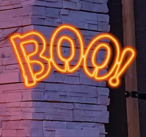 LAMPHOME [Large 36"x17" 666 LED Boo Neon Motif Super-Bright Orange LEDs Outdoor Halloween Decoration with UL Standard Adaptor Waterproof for Outdoor Home Party Wall Hanging Holiday
